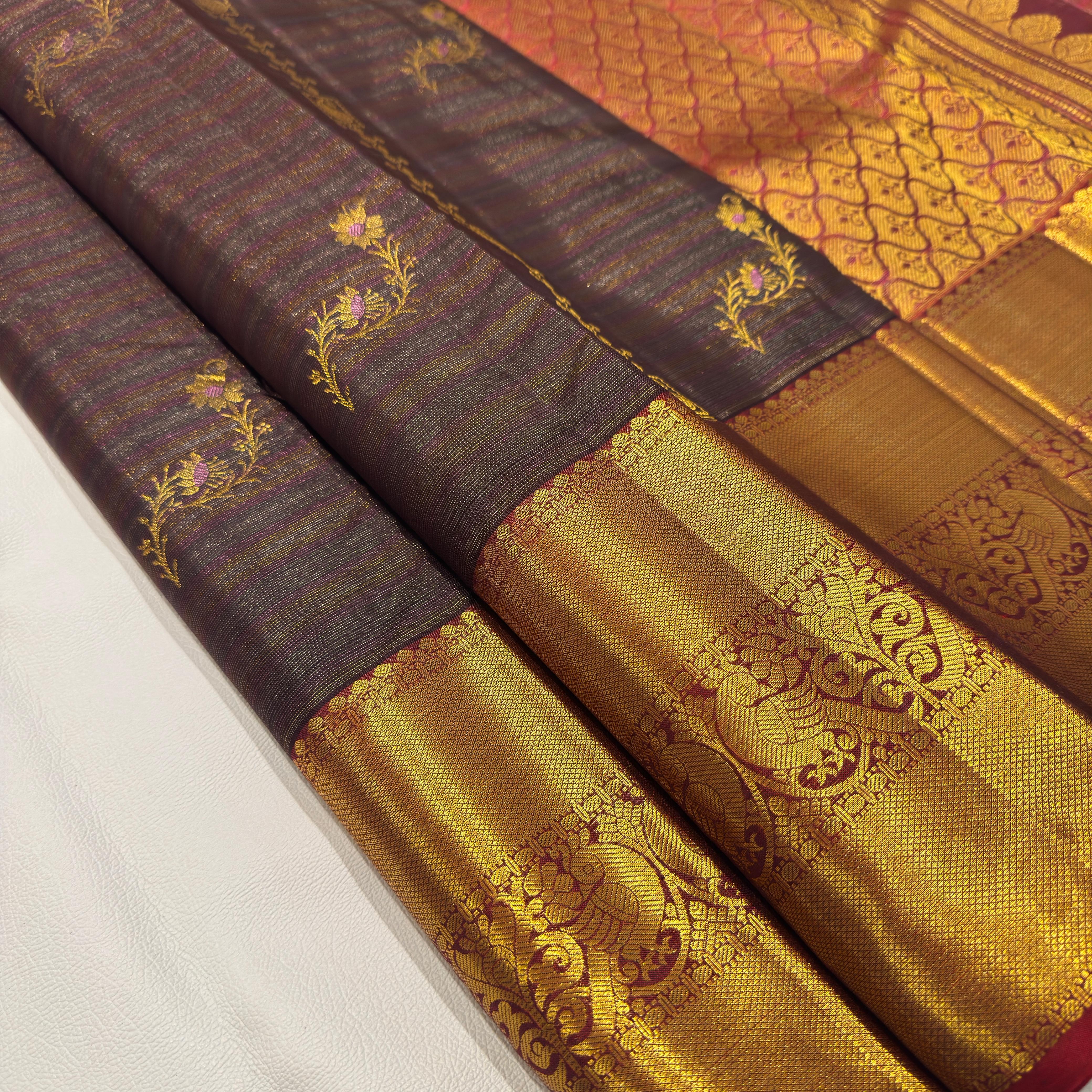 Brown and Magenta Kanchipuram Silk Saree